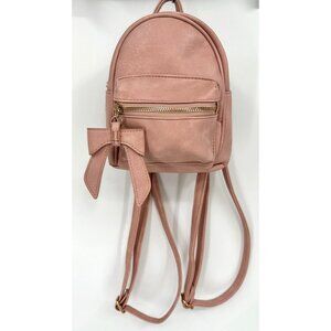 Faux Leather BackPack Pink Bow Accent Adjustable Straps Pockets